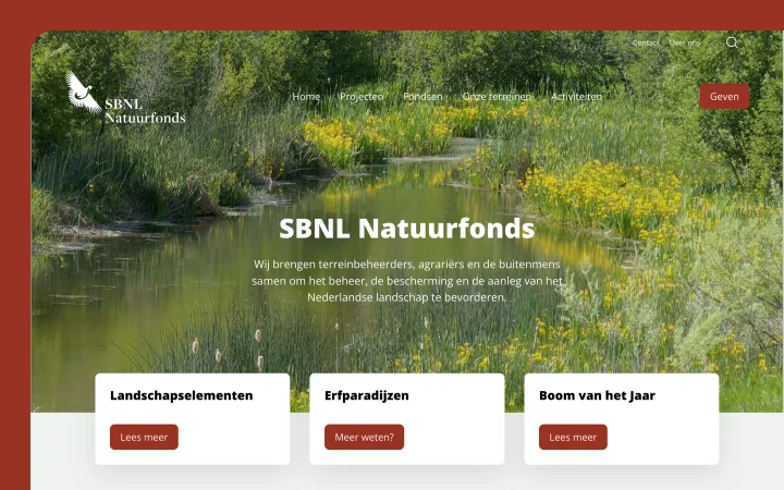 Screenshot van SBNL Natuurfonds website
