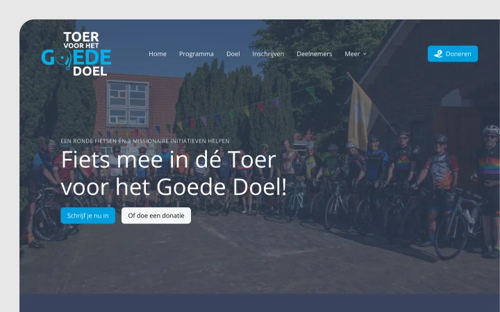 Screenshot van de website Toer voor het goede doel