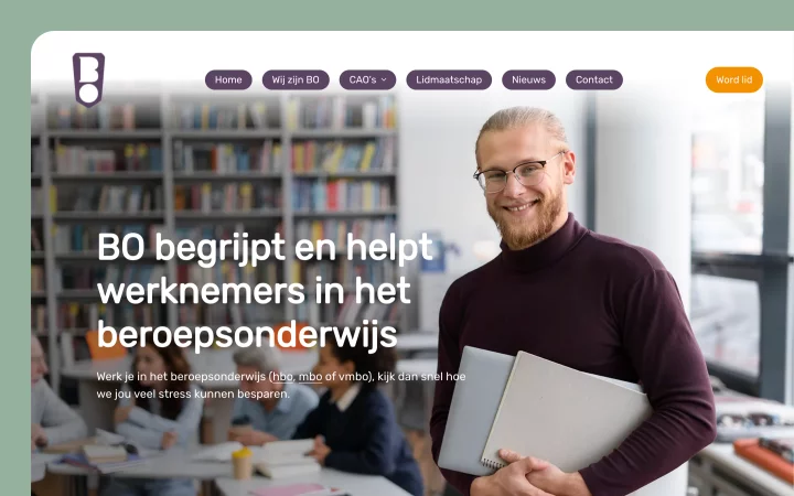 Screenshot van de website van BO Beroepsonderwijs